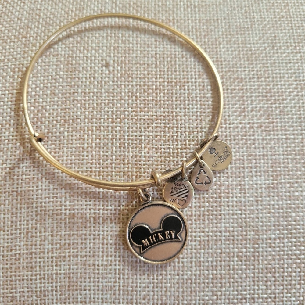 Alex and Ani Disney Mickey Mouse Charm Bangle Bracelet Rafaelian Gold 2.5-3 Inch